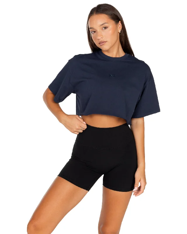 Stylish Yoga Tops for Yoga Classes -Women's Classic Cropped Tee - Navy