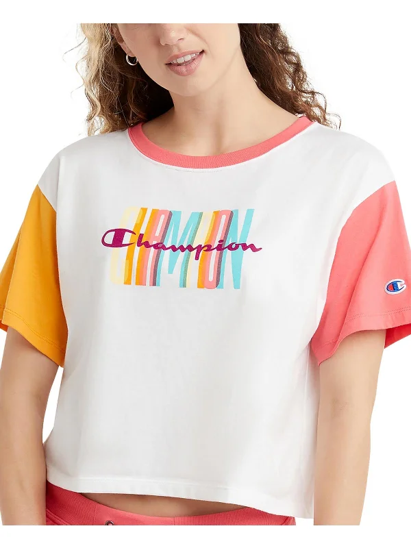 Yoga Tops with Adjustable Straps -Womens Colorblock Crew Neck T-Shirt