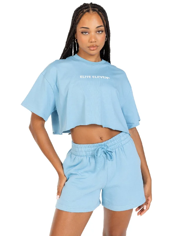 Yoga Tops for Deep Stretching -Women's Cropped Registered Tee - Light Blue