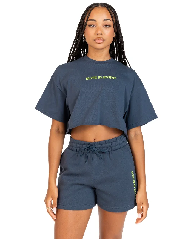 Yoga Tops for Extra Support and Comfort -Women's Cropped Registered Tee - Navy