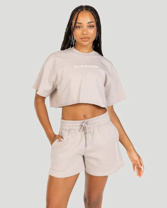Yoga Tops for Flexibility and Endurance Training -Women's Cropped Registered Tee - Taupe
