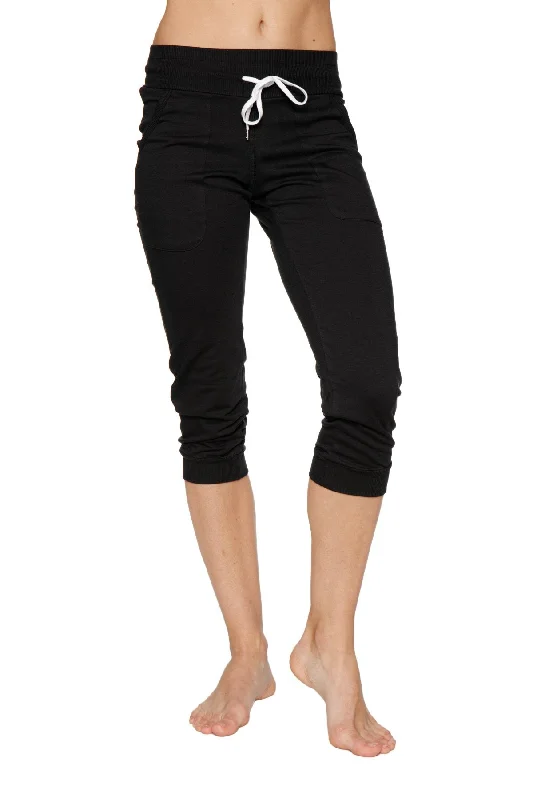 Yoga Pants for Hot Yoga -Women's Cuffed Jogger Yoga Pant (Solid Black) by 4-rth