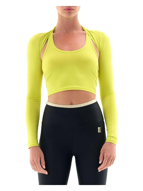 Yoga Tops with Customizable Fit for Every Body -Womens Cut-Out Nylon Crop Top