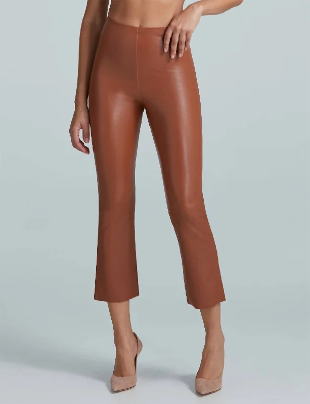 Comfortable Yoga Shorts for Daily Practice -Women's Faux Leather Crop Flare Leggings In Cocoa Comfortable Yoga Shorts for Daily Practice -Women's Faux Leather Crop Flare Leggings In Cocoa