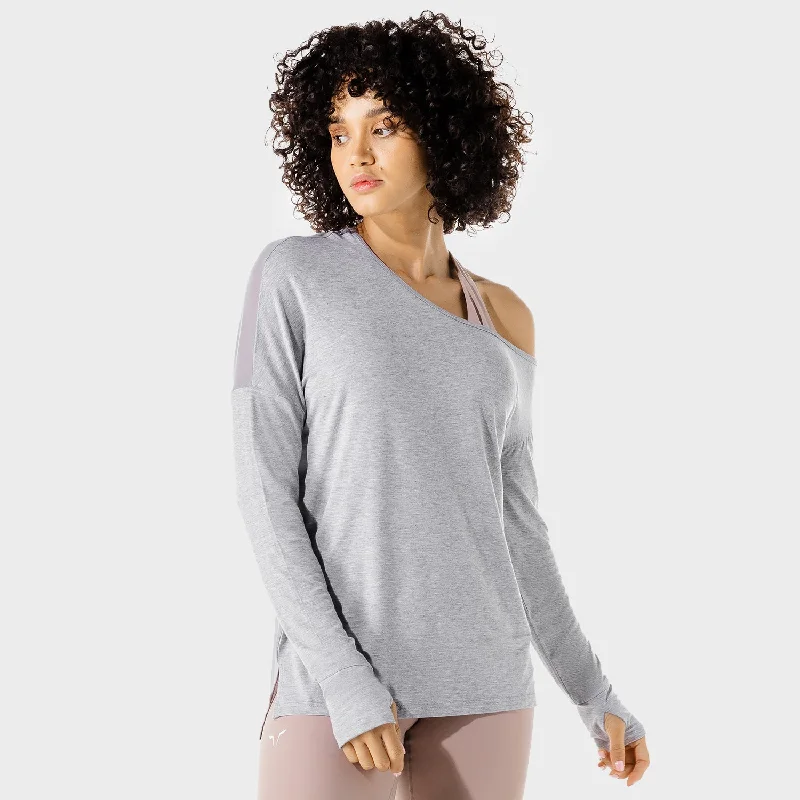 Yoga Tops for Yoga and Relaxation -Women's Fitness - Asymmetric Top - Grey Marl