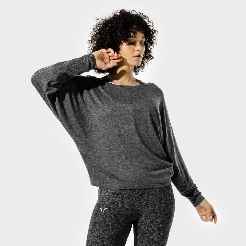 Women's Yoga Tops for Active Sessions -Women's Fitness - Batwing Top - Black Marl