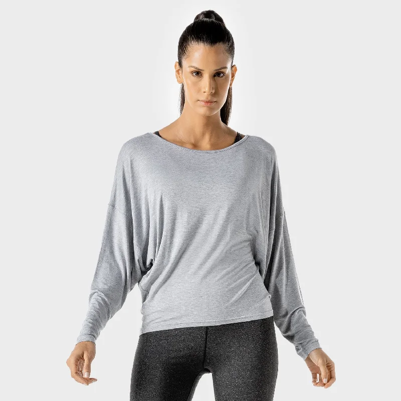 Women's Yoga Tops with Adjustable Fit -Women's Fitness - Batwing Top - Grey Marl