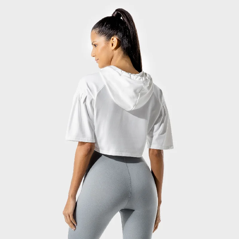 Yoga Tops for Pilates and Yoga -Women's Fitness - Crop Hoodie - Blanc De Blanc
