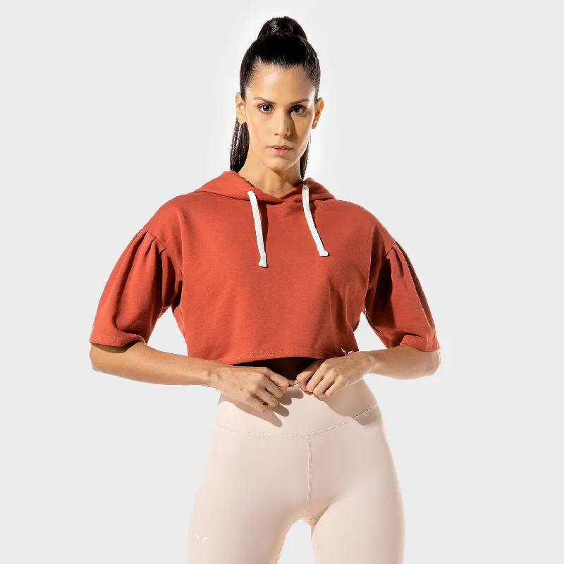Yoga Tops for Strength and Flexibility -Women's Fitness - Crop Hoodie - Copper Coin