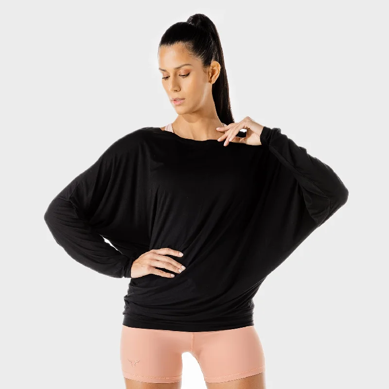 Breathable Yoga Tops for Hot Weather -Women's Fitness - Drape Tee - Black