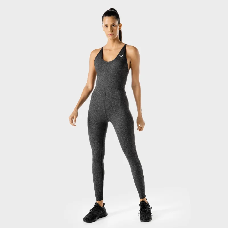 Yoga Tops for Stretch and Ease -Women's Fitness - Performance Catsuit - Black Marl