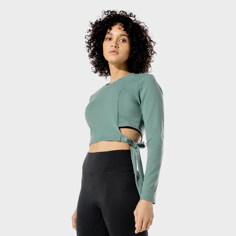 Women's Yoga Tops for Easy Flexibility -Women's Fitness - Tie Crop Top - Basil