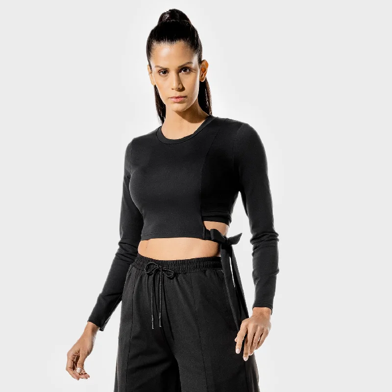 Stylish Yoga Tops for Training and Classes -Women's Fitness - Tie Crop Top - Black