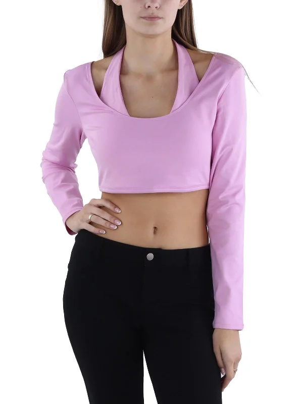 Yoga Tops for Flexibility and Endurance -Womens Halter Long Sleeve Crop Top