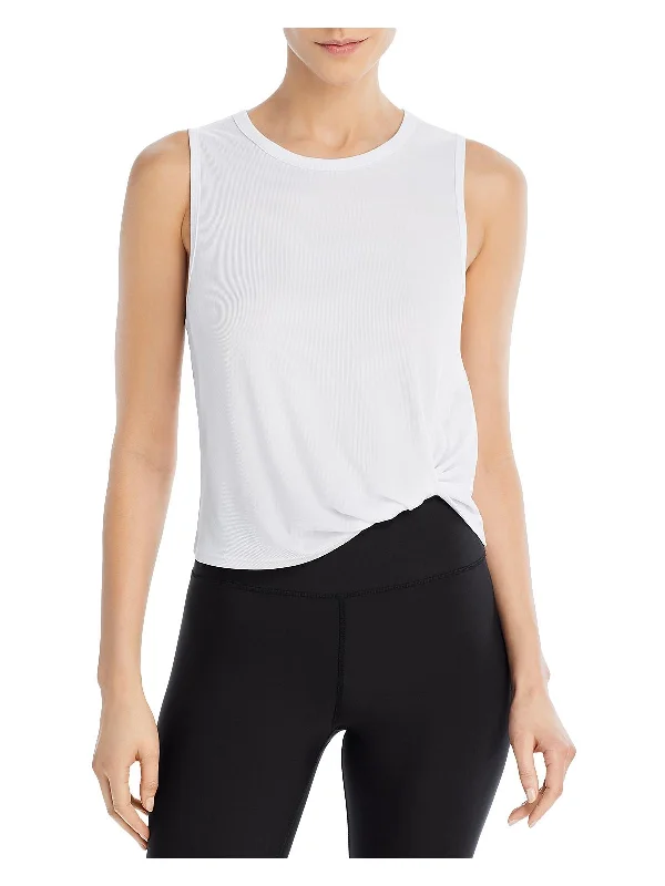 Yoga Tops for Full Range of Motion -Womens Knot-Front Ribbed Knit Shell