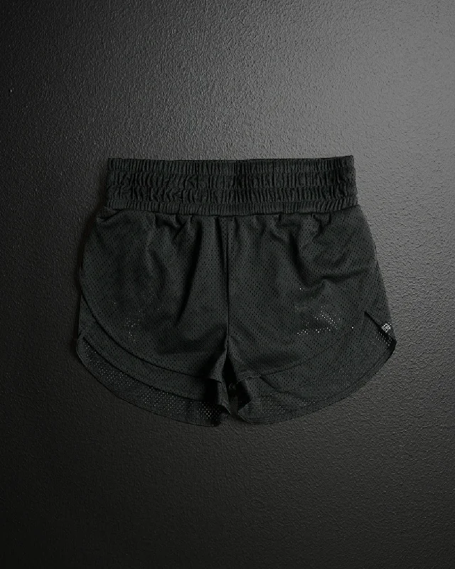 Yoga Shorts for All Day Wear -WOMENS MOMENTUM MESH SHORTS - BLACK
