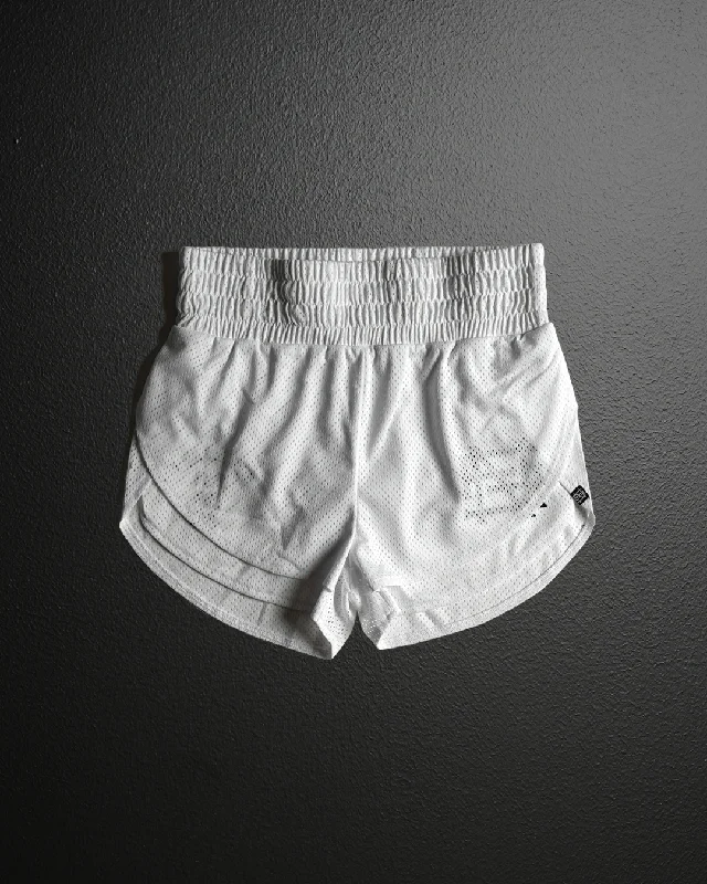 Yoga Shorts for Easy Stretching -WOMENS MOMENTUM MESH SHORTS - WHITE