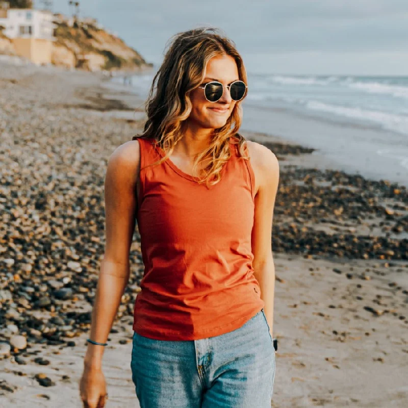 Long Sleeve Yoga Tops for Winter -Women's Organic Cotton Tank Top - Terracotta Burnt Orange Long Sleeve Yoga Tops for Winter -Women's Organic Cotton Tank Top - Terracotta Burnt Orange