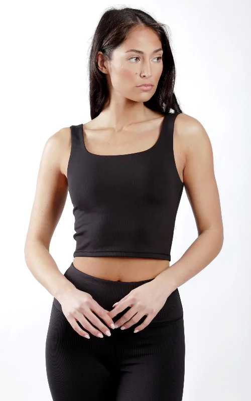Yoga Tops for Intense Core Training -Womens Ribbed Crop Top with Scoop Neckline