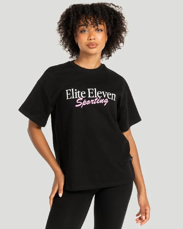 Yoga Tops for Comfort and Endurance -Women's Script Oversized Tee - Black / Pink