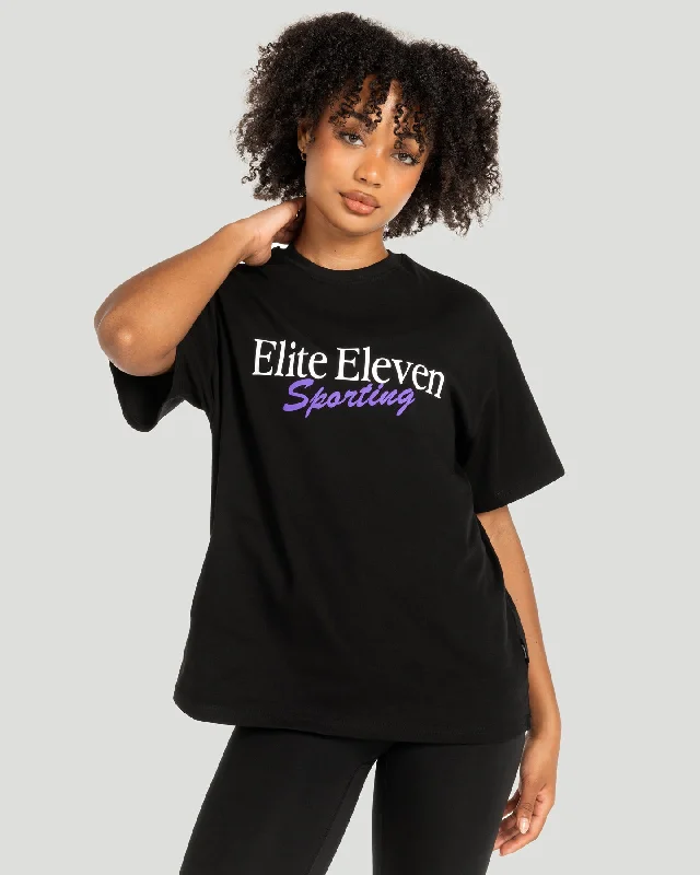 Yoga Tops for Comfort and Relaxation -Women's Script Oversized Tee - Black / Purple