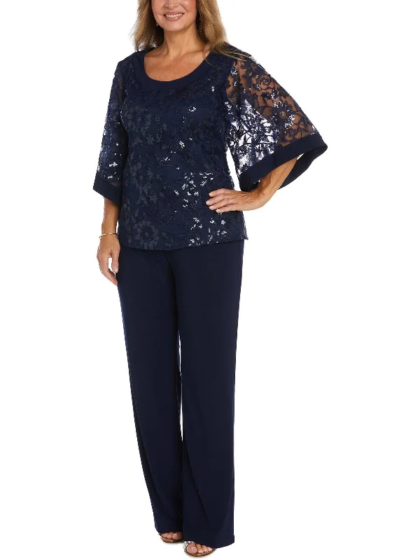 Stretchy Yoga Shorts for Flexibility -Womens Sequined 2PC Pant Outfit