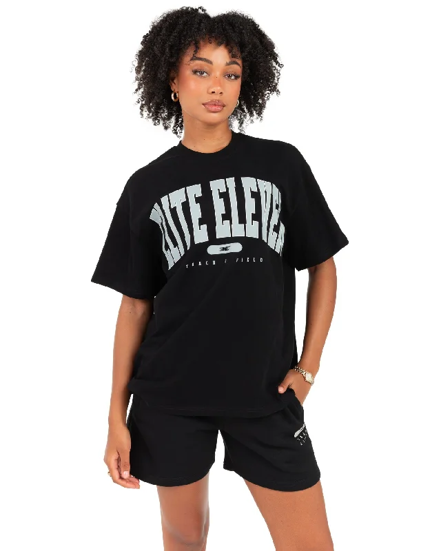 Yoga Tops for Pilates and Core Strength -Women's Track & Field Oversized Tee - Black