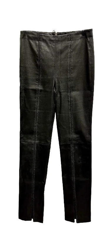 Women's Yoga Shorts for Deep Stretching -Woven Front Leather Leggings In Black