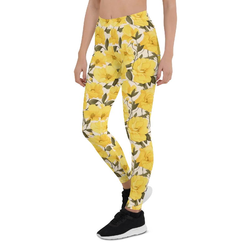 Supportive and Stylish Yoga Pants -Yellow Bell Flower Leggings