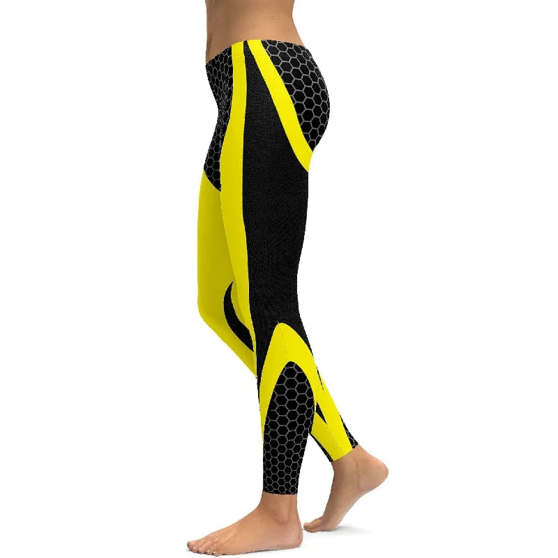 Yoga Pants for Strength and Flexibility Training -Yellow Honeycomb Carbon Leggings
