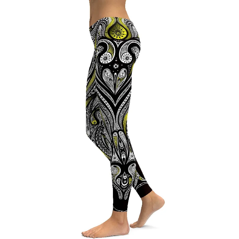 Yoga Pants for Mobility -Yellow Ornament Pattern Leggings