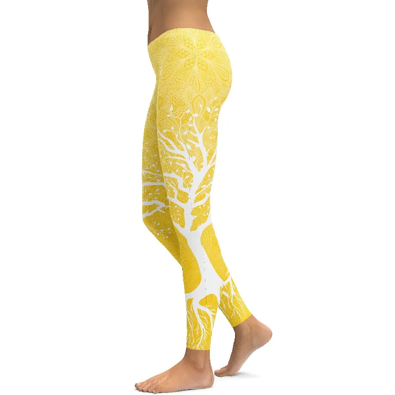 Comfortable High-Waisted Yoga Pants -Yellow Tree of Life Leggings