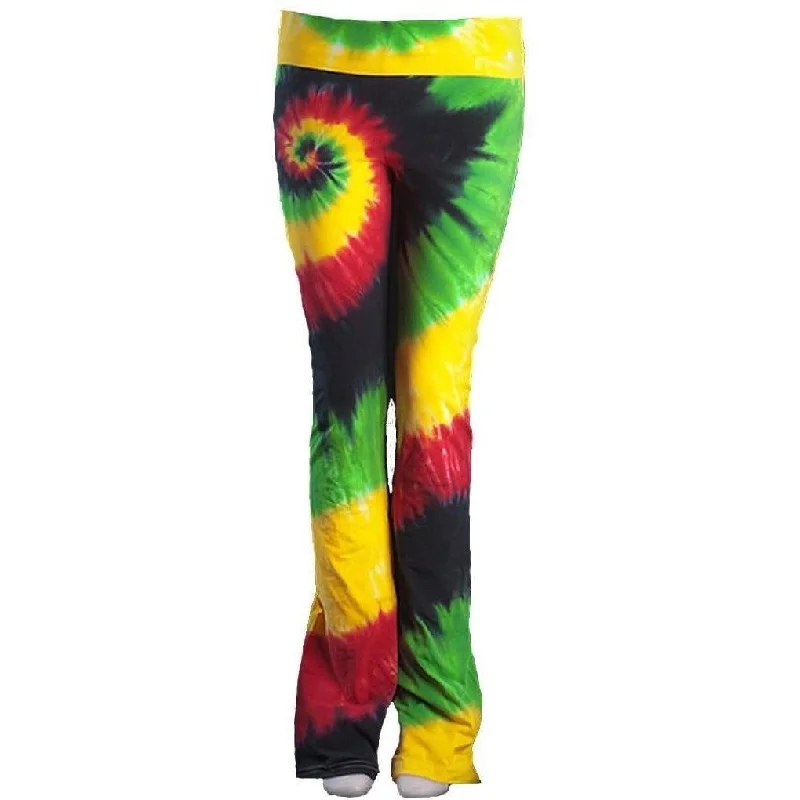 Supportive High-Waisted Yoga Pants -Womens Tie Dye Yoga Pants - Rasta Colors
