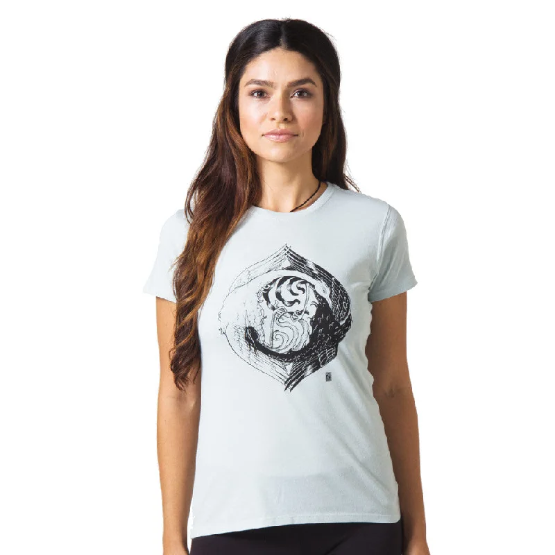 Sleeveless Yoga Tops with Built-In Bra -Yin Yang Graphic T-shirt by Zane Prater Organic Cotton T-Shirt Womens - Blue/Green