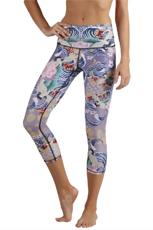 Yoga Pants for Improving Posture -Zen Water Garden Printed Yoga Crops