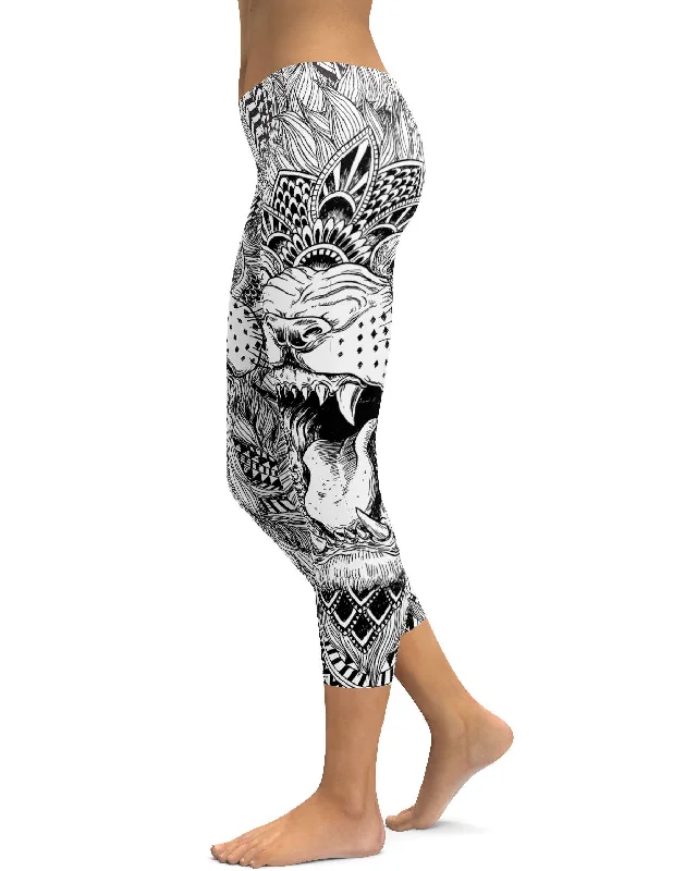 Yoga Pants for Flexibility and Comfort -Zentangle Lion Capris