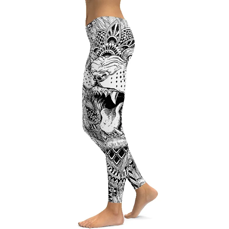 Stretch Yoga Pants for Enhanced Flexibility -Zentangle Lion Leggings