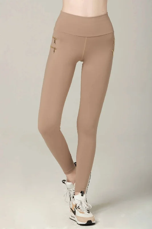 High-Waisted Yoga Shorts for Yoga Practice -Zip It Super Soft Legging In Latte