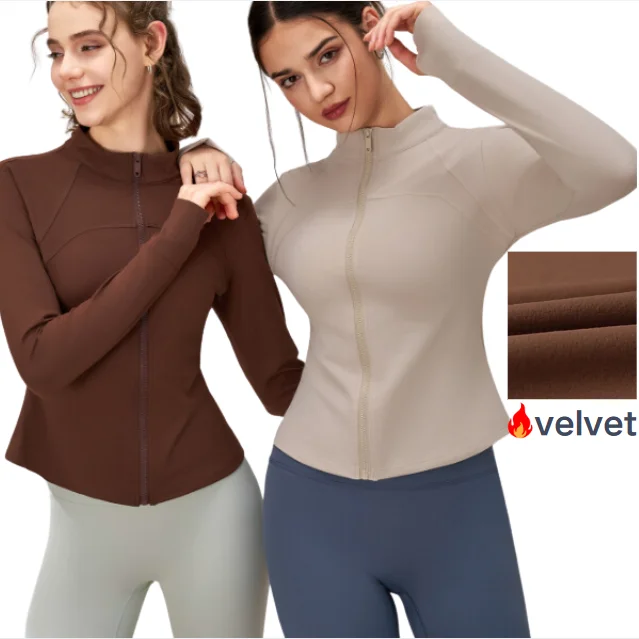 Yoga Tops for Warm-Up and Flexibility -Zipper long sleeve warm fleece yoga jacket