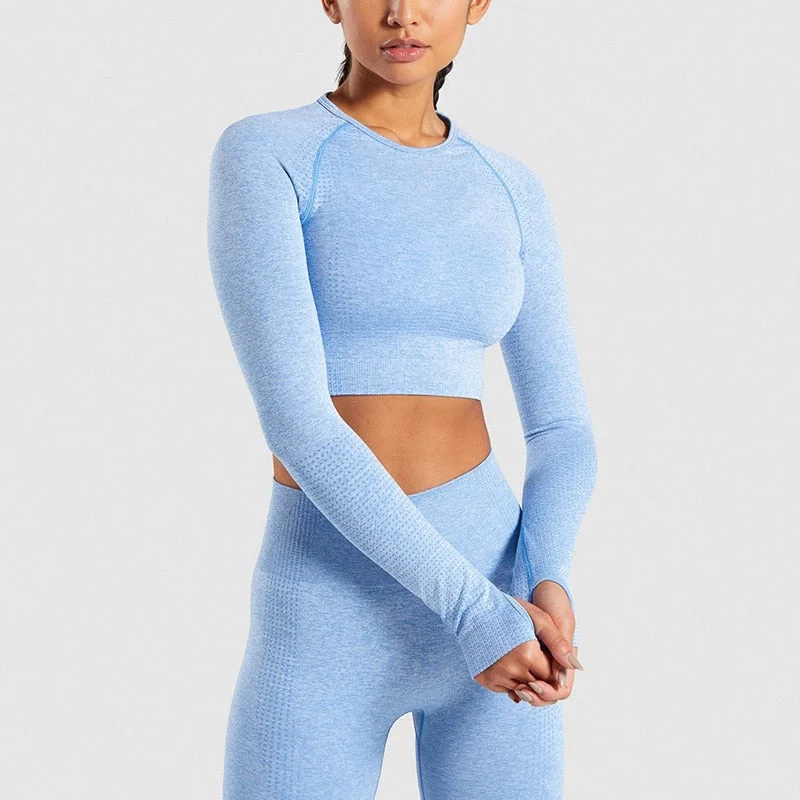 Durable Yoga Set for Consistent Practice -2Pc Seamless Yoga Set Leggings and Crop Top