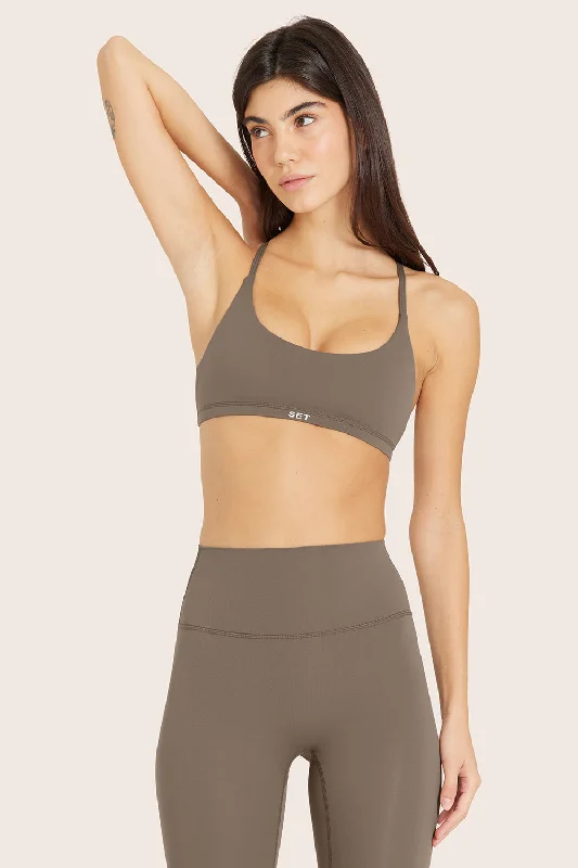 Comfortable Yoga Set for Home Practice -AIRLUXE™ BREATHE Y STRAP BRA - TRUFFLE