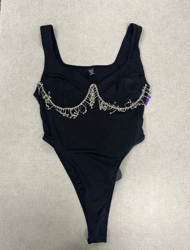 Yoga Sets with Built-in Bra -Black & Silver Bodysuit Shein, Size 2x