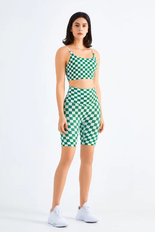Eco-Conscious Yoga Set -Checkerboard Sports Bra & Biker Shorts Activewear Set