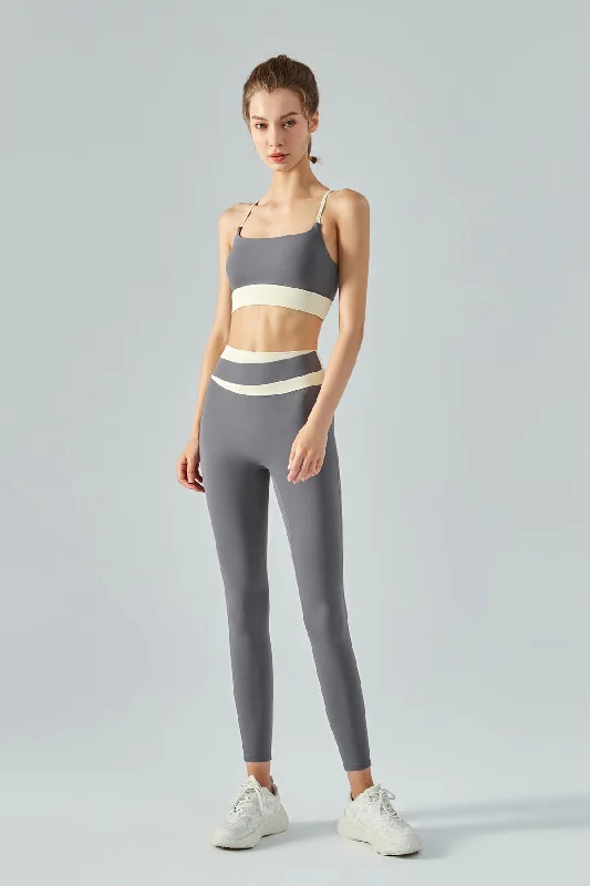 Custom Yoga Sets -Colorblock Strappy Bra & Leggings Activewear Set