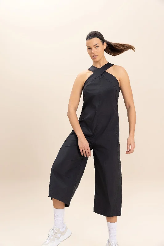 Smooth Fit Yoga Set for Yoga Practice -Cross Nylon Net Long Jumpsuit