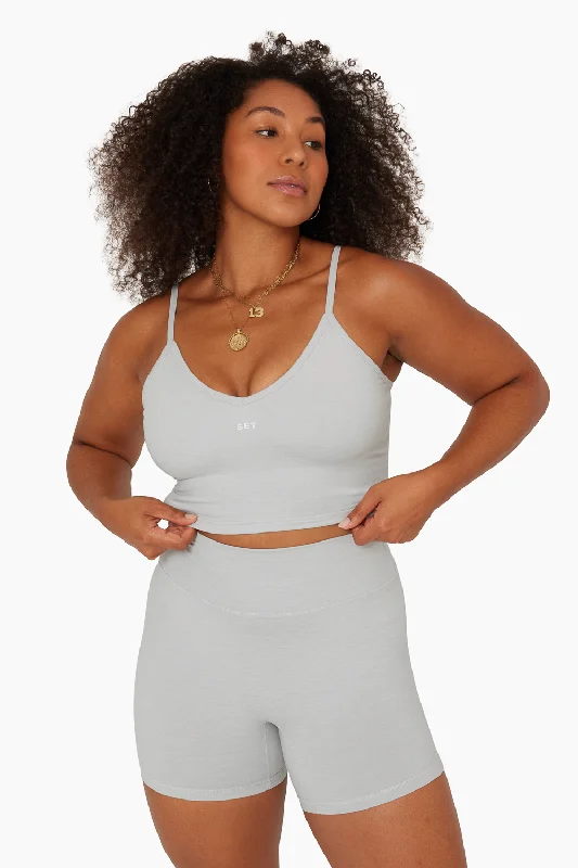 Cozy Yoga Sets for Winter -FORMCLOUD® MINI V LONGLINE BRA - HEATHER GREY