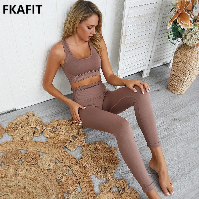 Women's Yoga Sets with Built-in Support -Gym 2 Piece Set Workout Clothes For Women Yoga Set Solid Color Fitness Leggings Sportswear Woman Yoga Wear Sport Bra And Pants