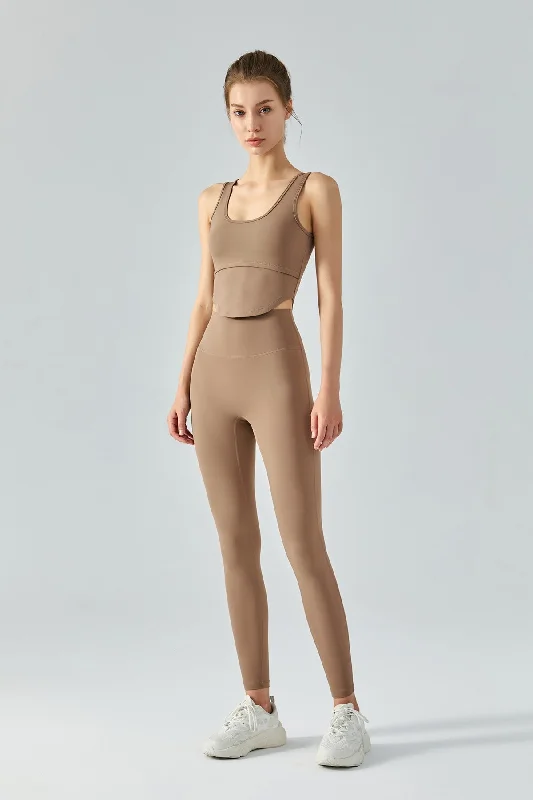Yoga Sets with Compression Pants -Open Back Bustier Crop Top & Leggings Activewear Set