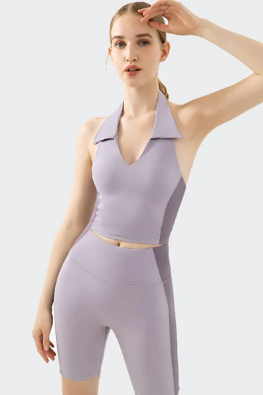 High-Waisted Yoga Sets -Halter Neck Open Back Tank with Gym Shorts