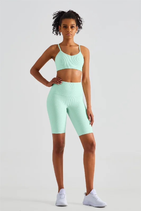 Simple Yoga Sets -Ribbed Sports Bra & Shorts Activewear Set